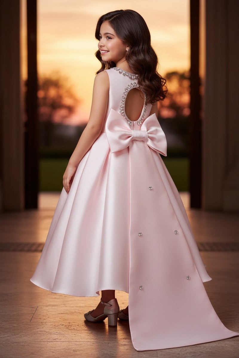 BHNS Elegant puffy evening dresses for children, perfect for parties and special occasions. These dresses are suitable for girls' weddings, celebrations, and holidays. Available in white, yellow, pink, and lemon hues. Beautiful Eid dresses for all occasions. Dresses for ages 2 to 15. Elegant and beautiful dresses for girls aged 2 to 15. Girls' sets with trains and puffy skirts. Suitable for evening parties, summer wear, short dresses, and long dresses. Brand name. - Image 1